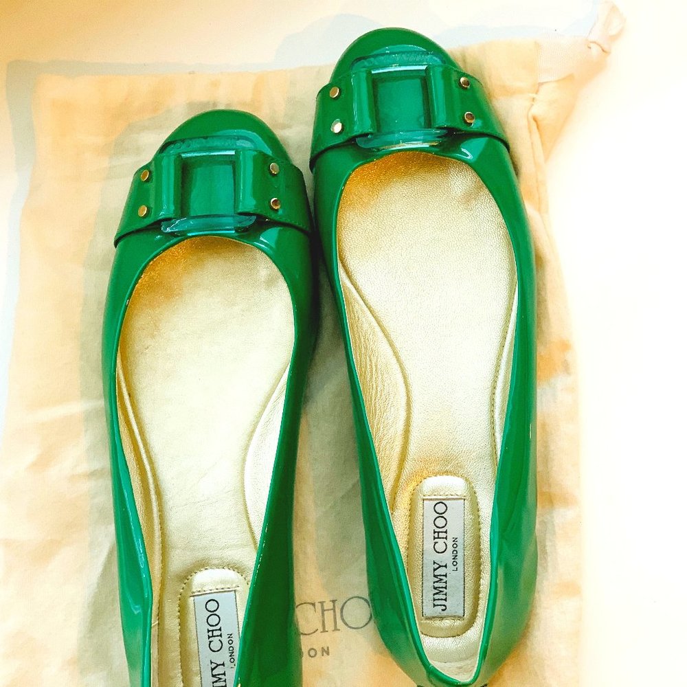 Green  Patent Jimmy Choo Flats